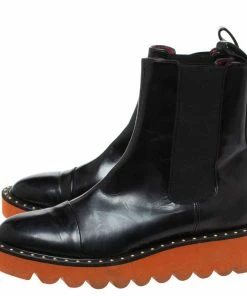 Outlet 🎁 Stella Mccartney Black Glossy Faux Leather Odette Mid Length 🥾 Boots Size 36 For 👩 Women 🔔 -Stella McCartney Shop luxury women stella mccartney used shoes p328242 008