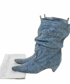Cheapest ⭐ Stella McCartney Grey Denim Pointed Toe Mid Calf 🥾 Boots Size 40 For 👩 Women 🧨 -Stella McCartney Shop luxury women stella mccartney used shoes p328408 007
