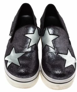 Wholesale 🧨 Stella McCartney Black Shimmery Faux Leather And Grey Satin Binx Star Platform Slip On 👟 Sneakers Size 37 For 👩 Women 💯 -Stella McCartney Shop luxury women stella mccartney used shoes p328603 005