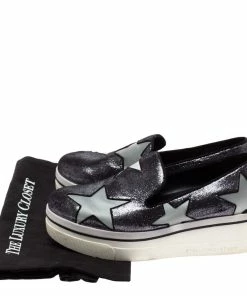 Wholesale 🧨 Stella McCartney Black Shimmery Faux Leather And Grey Satin Binx Star Platform Slip On 👟 Sneakers Size 37 For 👩 Women 💯 -Stella McCartney Shop luxury women stella mccartney used shoes p328603 006