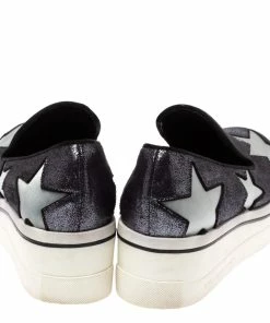 Wholesale 🧨 Stella McCartney Black Shimmery Faux Leather And Grey Satin Binx Star Platform Slip On 👟 Sneakers Size 37 For 👩 Women 💯 -Stella McCartney Shop luxury women stella mccartney used shoes p328603 007