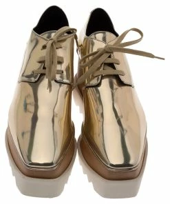 Best deal 👏 Stella McCartney Metallic Gold Faux Leather Elyse Platform Derby 👟 Sneakers Size 40.5 For 👩 Women 🥰 -Stella McCartney Shop luxury women stella mccartney used shoes p328890 004