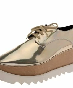 Best deal 👏 Stella McCartney Metallic Gold Faux Leather Elyse Platform Derby 👟 Sneakers Size 40.5 For 👩 Women 🥰