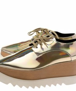 Best deal 👏 Stella McCartney Metallic Gold Faux Leather Elyse Platform Derby 👟 Sneakers Size 40.5 For 👩 Women 🥰 -Stella McCartney Shop luxury women stella mccartney used shoes p328890 009