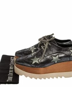 Outlet 🛒 Stella McCartney Metallic Black Faux Leather Star Platform Derby Size 40 For 👩 Women 🥰 -Stella McCartney Shop luxury women stella mccartney used shoes p333503 1601442232 002
