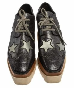 Outlet 🛒 Stella McCartney Metallic Black Faux Leather Star Platform Derby Size 40 For 👩 Women 🥰 -Stella McCartney Shop luxury women stella mccartney used shoes p333503 1601442237 003