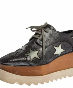 Outlet 🛒 Stella McCartney Metallic Black Faux Leather Star Platform Derby Size 40 For 👩 Women 🥰