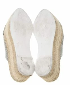 Cheap ⭐ Stella McCartney Metallic Glitter Faux Leather Cross Strap Espadrille Flats Size 37 For 👩 Women 🔔 -Stella McCartney Shop luxury women stella mccartney used shoes p335944 001