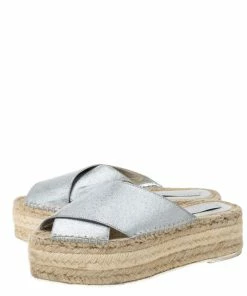 Cheap ⭐ Stella McCartney Metallic Glitter Faux Leather Cross Strap Espadrille Flats Size 37 For 👩 Women 🔔 -Stella McCartney Shop luxury women stella mccartney used shoes p335944 002