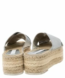 Cheap ⭐ Stella McCartney Metallic Glitter Faux Leather Cross Strap Espadrille Flats Size 37 For 👩 Women 🔔 -Stella McCartney Shop luxury women stella mccartney used shoes p335944 003