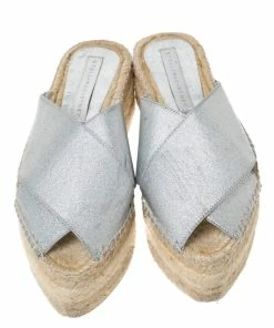 Cheap ⭐ Stella McCartney Metallic Glitter Faux Leather Cross Strap Espadrille Flats Size 37 For 👩 Women 🔔 -Stella McCartney Shop luxury women stella mccartney used shoes p335944 004