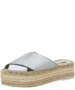 Cheap โญ Stella McCartney Metallic Glitter Faux Leather Cross Strap Espadrille Flats Size 37 For ๐ฉ Women ๐