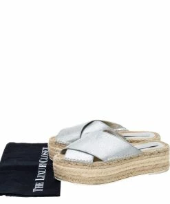 Cheap ⭐ Stella McCartney Metallic Glitter Faux Leather Cross Strap Espadrille Flats Size 37 For 👩 Women 🔔 -Stella McCartney Shop luxury women stella mccartney used shoes p335944 008