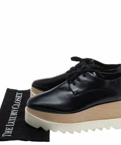 Hot Sale 🤩 Stella McCartney Black Faux Patent Leather Elyse Platform Derby Size 37 For 👩 Women 😉 -Stella McCartney Shop luxury women stella mccartney used shoes p339374 002
