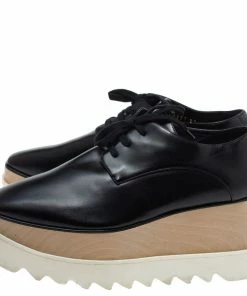 Hot Sale 🤩 Stella McCartney Black Faux Patent Leather Elyse Platform Derby Size 37 For 👩 Women 😉 -Stella McCartney Shop luxury women stella mccartney used shoes p339374 003