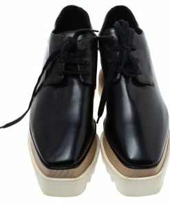 Hot Sale 🤩 Stella McCartney Black Faux Patent Leather Elyse Platform Derby Size 37 For 👩 Women 😉 -Stella McCartney Shop luxury women stella mccartney used shoes p339374 005