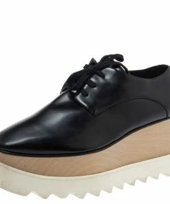Hot Sale 🤩 Stella McCartney Black Faux Patent Leather Elyse Platform Derby Size 37 For 👩 Women 😉