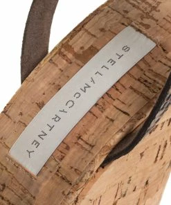 Brand new 🤩 Stella McCartney Brown/Black Python Effect Faux Leather And Cork Platform Ankle Strap 🩴 Sandals Size 38 For 👩 Women ⭐ -Stella McCartney Shop luxury women stella mccartney used shoes p347370 003