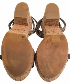 Brand new 🤩 Stella McCartney Brown/Black Python Effect Faux Leather And Cork Platform Ankle Strap 🩴 Sandals Size 38 For 👩 Women ⭐ -Stella McCartney Shop luxury women stella mccartney used shoes p347370 005