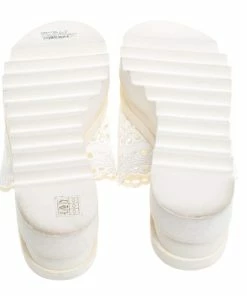 Hot Sale ✔️ Stella McCartney White Lace Cut Brocade Faux Leather Platform Slides Size 39 For 👩 Women ❤️ -Stella McCartney Shop luxury women stella mccartney used shoes p348878 001