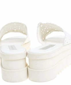 Hot Sale ✔️ Stella McCartney White Lace Cut Brocade Faux Leather Platform Slides Size 39 For 👩 Women ❤️ -Stella McCartney Shop luxury women stella mccartney used shoes p348878 002