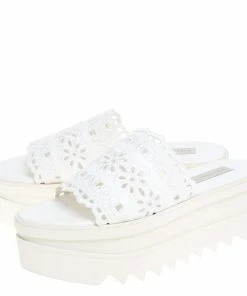 Hot Sale ✔️ Stella McCartney White Lace Cut Brocade Faux Leather Platform Slides Size 39 For 👩 Women ❤️ -Stella McCartney Shop luxury women stella mccartney used shoes p348878 006