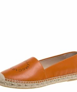 Cheap 🎁 Stella McCartney Orange Faux Leather Logo Espadrilles Size 39 For 👩 Women 🎁