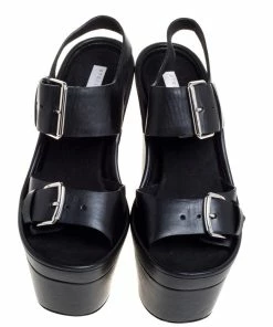 Promo 🛒 Stella McCartney Black Faux Leather Buckle Block Heel Platform 🩴 Sandals Size 38 For 👩 Women 🛒 -Stella McCartney Shop luxury women stella mccartney used shoes p361547 002