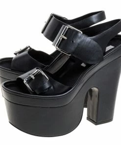 Promo 🛒 Stella McCartney Black Faux Leather Buckle Block Heel Platform 🩴 Sandals Size 38 For 👩 Women 🛒 -Stella McCartney Shop luxury women stella mccartney used shoes p361547 006