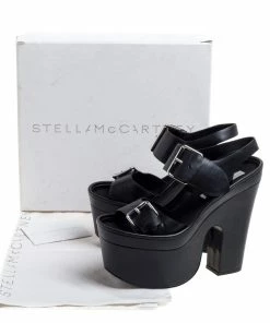 Promo 🛒 Stella McCartney Black Faux Leather Buckle Block Heel Platform 🩴 Sandals Size 38 For 👩 Women 🛒 -Stella McCartney Shop luxury women stella mccartney used shoes p361547 008