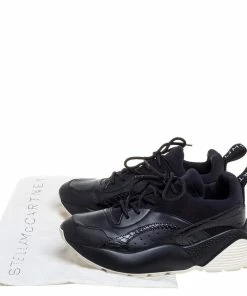 Best Pirce 👏 Stella McCartney Black Faux Suede And Embossed Leather Eclypse Low Top 👟 Sneakers Size 39 For 👩 Women ❤️ -Stella McCartney Shop luxury women stella mccartney used shoes p362076 001