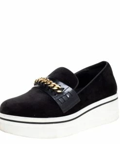 Promo 😉 Stella McCartney Black Faux Suede Chain Embellished Platform Slip On 👟 Sneakers Size 39 For 👩 Women 🌟