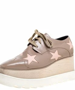 Buy 😀 Stella McCartney Beige Faux Leather Elyse Star Platform Lace Up Derby Size 35.5 For 👩 Women 🎁