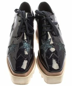 Best Pirce 🔥 Stella McCartney Blue Faux Patent Leather And Glitter Elyse Star Platform Derby 👟 Sneakers Size 37 For 👩 Women 🌟 -Stella McCartney Shop luxury women stella mccartney used shoes p371965 007 scaled