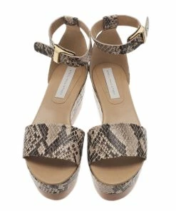 Best Pirce ✨ Stella McCartney Beige Faux Python Ankle Strap Wedges Size 40 For 👩 Women ⌛ -Stella McCartney Shop luxury women stella mccartney used shoes p372 006