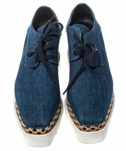 Discount ⌛ Stella McCartney Blue Denim Fabric Cork Platform 👟 Sneakers Size 38 For 👩 Women 👍 -Stella McCartney Shop luxury women stella mccartney used shoes p373079 004