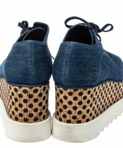 Discount ⌛ Stella McCartney Blue Denim Fabric Cork Platform 👟 Sneakers Size 38 For 👩 Women 👍 -Stella McCartney Shop luxury women stella mccartney used shoes p373079 008