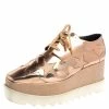 Outlet 🤩 Stella McCartney Rose Gold Faux Patent Leather Elyse Star Platform 👟 Sneakers Size 38.5 For 👩 Women 🧨