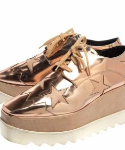 Outlet 🤩 Stella McCartney Rose Gold Faux Patent Leather Elyse Star Platform 👟 Sneakers Size 38.5 For 👩 Women 🧨 -Stella McCartney Shop luxury women stella mccartney used shoes p374593 005