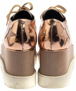 Outlet 🤩 Stella McCartney Rose Gold Faux Patent Leather Elyse Star Platform 👟 Sneakers Size 38.5 For 👩 Women 🧨 -Stella McCartney Shop luxury women stella mccartney used shoes p374593 006