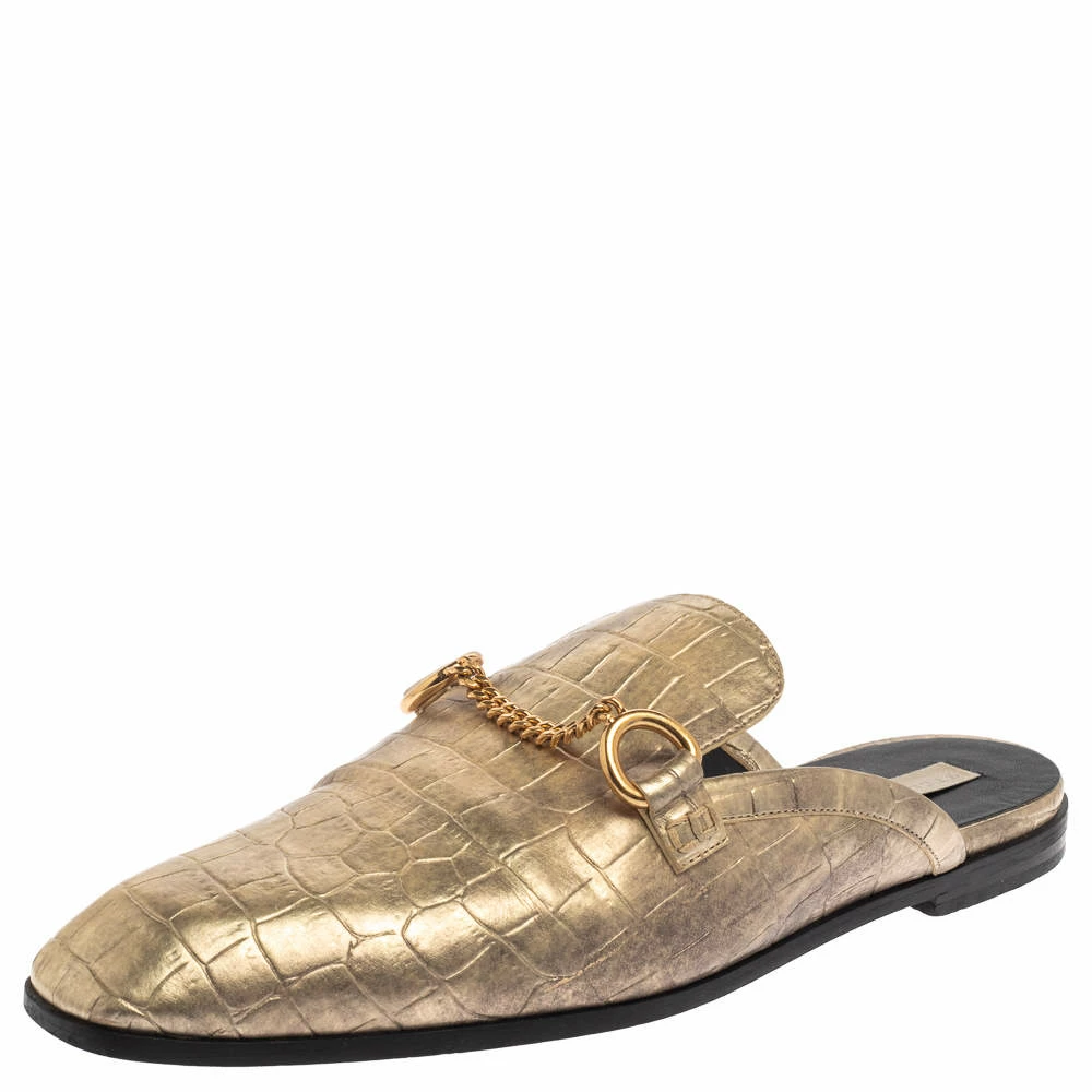 Deals ⭐ Stella McCartney Gold Faux Croc Embossed Leather Flat Mules Size 38.5 For 👩 Women ✨ 3 Deals ⭐ Stella McCartney Gold Faux Croc Embossed Leather Flat Mules Size 38.5 For 👩 Women ✨