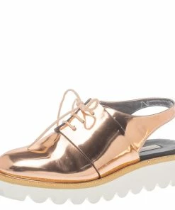 Deals 😀 Stella McCartney Metallic Rose Gold Patent Leather Slingback Mule 🩴 Sandals Size 36 For 👩 Women 🔔