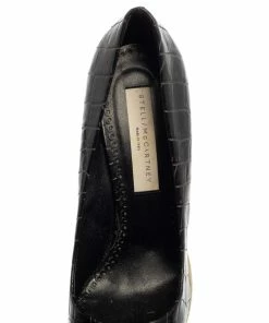 Best deal 😀 Stella McCartney Black Faux Croc Embossed Leather Pointed Toe Platform Pumps Size 39.5 For 👩 Women 😍 -Stella McCartney Shop luxury women stella mccartney used shoes p384752 003