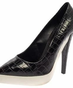 Best deal 😀 Stella McCartney Black Faux Croc Embossed Leather Pointed Toe Platform Pumps Size 39.5 For 👩 Women 😍