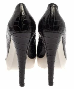 Best deal 😀 Stella McCartney Black Faux Croc Embossed Leather Pointed Toe Platform Pumps Size 39.5 For 👩 Women 😍 -Stella McCartney Shop luxury women stella mccartney used shoes p384752 005