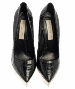 Best deal 😀 Stella McCartney Black Faux Croc Embossed Leather Pointed Toe Platform Pumps Size 39.5 For 👩 Women 😍 -Stella McCartney Shop luxury women stella mccartney used shoes p384752 007