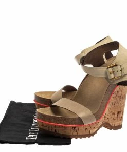 Outlet 🛒 Stella McCartney Cream Suede Ankle Strap Wedge 🩴 Sandals Size 39 For 👩 Women 😍 -Stella McCartney Shop luxury women stella mccartney used shoes p384775 004
