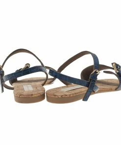 New 😍 Stella McCartney Blue Faux Croc Linda Flat 🩴 Sandals Size 41 For 👩 Women 🌟 -Stella McCartney Shop luxury women stella mccartney used shoes p38718 005