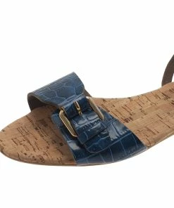 New 😍 Stella McCartney Blue Faux Croc Linda Flat 🩴 Sandals Size 41 For 👩 Women 🌟 -Stella McCartney Shop luxury women stella mccartney used shoes p38718 009