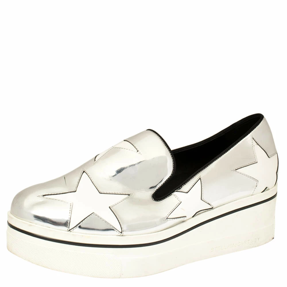 Discount โจ Stella McCartney Metallic Silver Faux Leather Binx Star Platform Slip On ๐ Sneakers Size 41 For ๐ฉ Women โจ 3 Discount โจ Stella McCartney Metallic Silver Faux Leather Binx Star Platform Slip On ๐ Sneakers Size 41 For ๐ฉ Women โจ